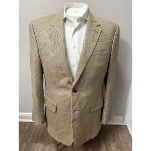 Ralph Lauren Sport Coat Mens 40R Brown Houndstooth Silk Blazer Suit Jacket LRL